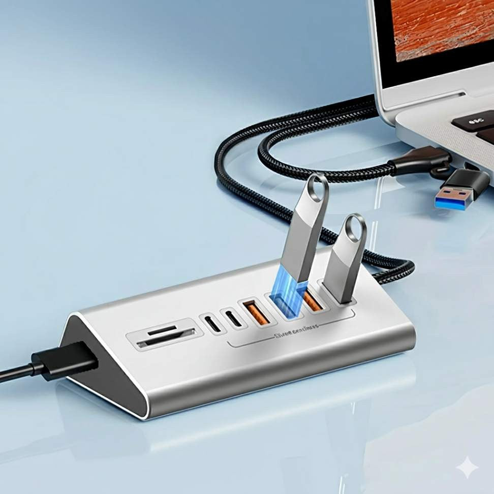 Hub USB 3.2 9 em 2 Alta Velocidade 10Gbps com Leitor de Cartão SD/TF