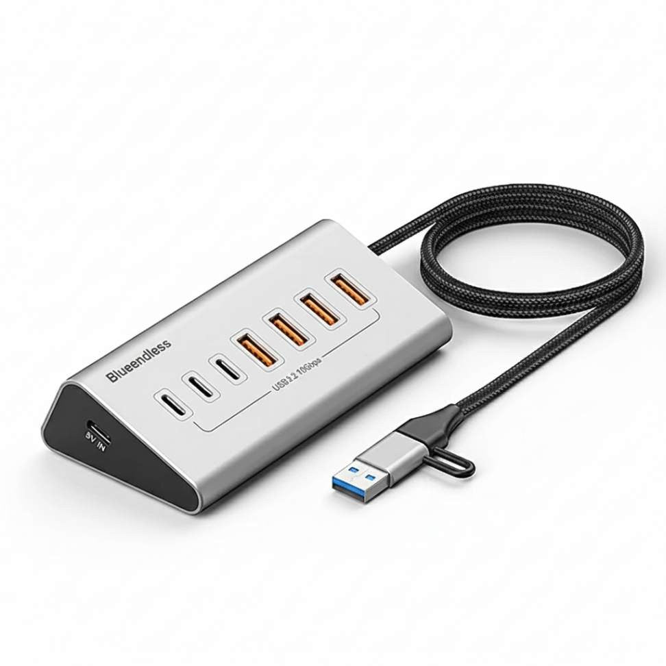 Hub USB 3.2 9 em 2 Alta Velocidade 10Gbps com Leitor de Cartão SD/TF