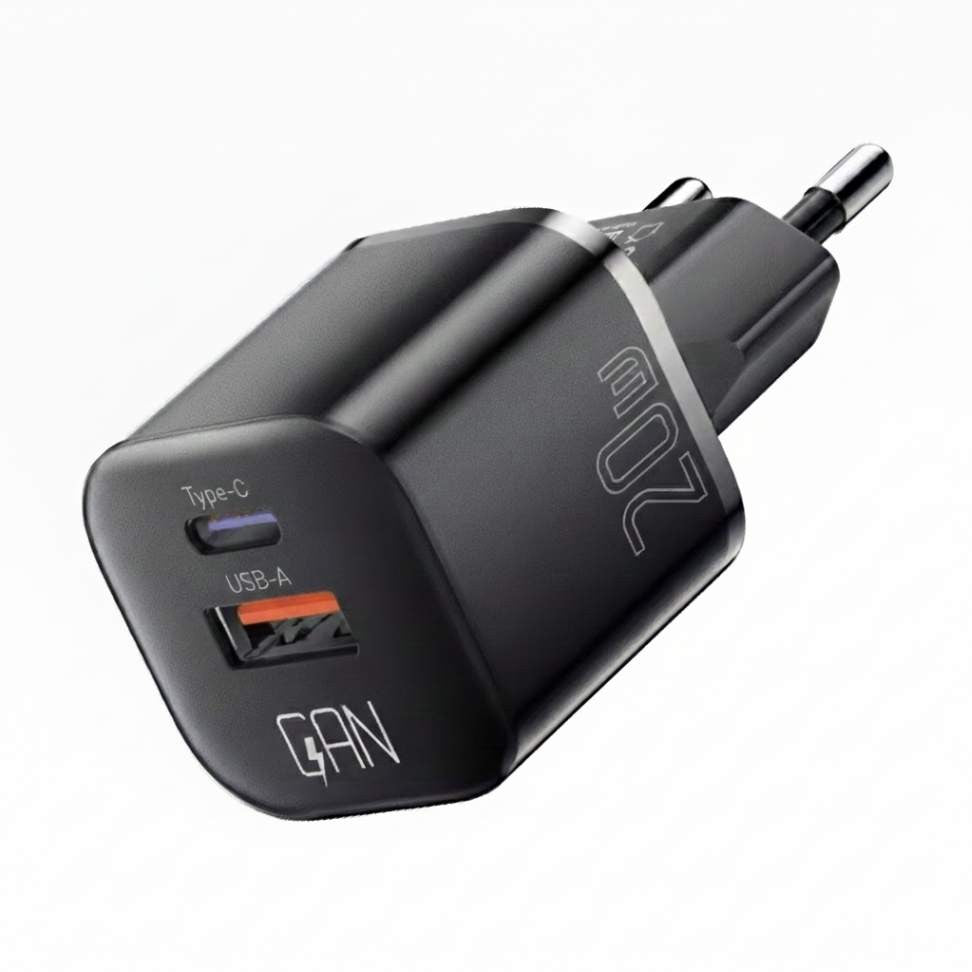 Carregador Rápido GaN 20W Essager com 2 Portas USB-C e USB-A